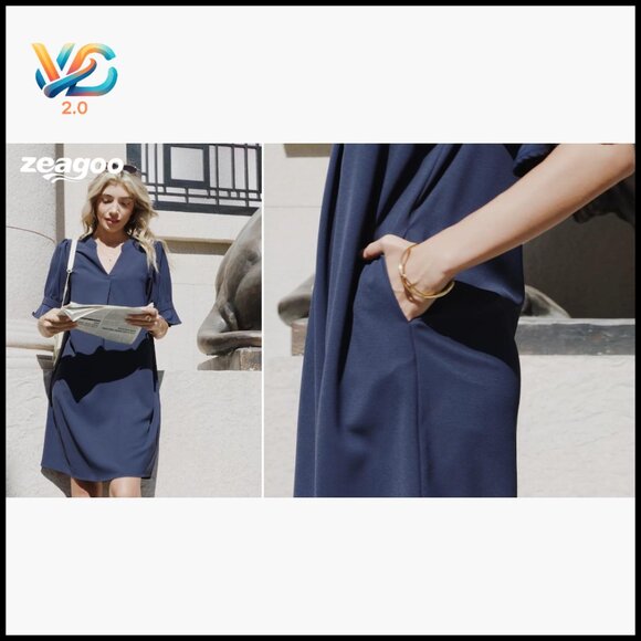 V-Neck Ruffle Sleeve Shift Dress, Polyester Casual Summer Mini - Picture 7 of 7